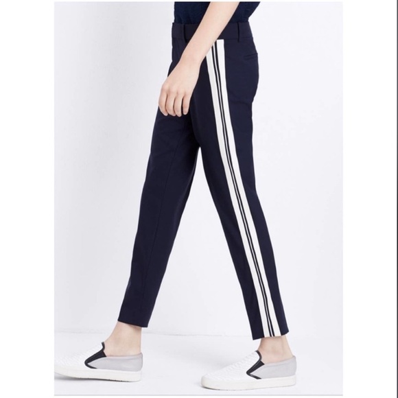 VINCE Side Stripe Wool Stretch Trouser Pants-Navy Blue/Ivory-Women's Size 4 - Picture 2 of 8